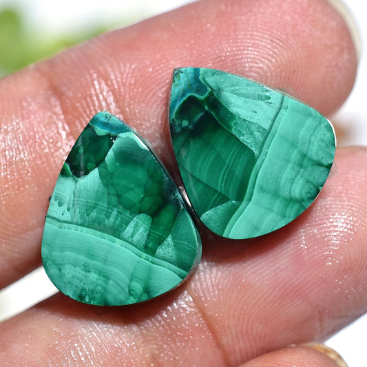 Natural Malachite Gemstone Pair – Wholesale Matching Cabochons for Jewelry