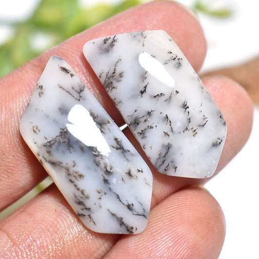 Natural Dendrite Opal Pair – Unique Patterned Stones for Wholesale Designer Gemstone Pair