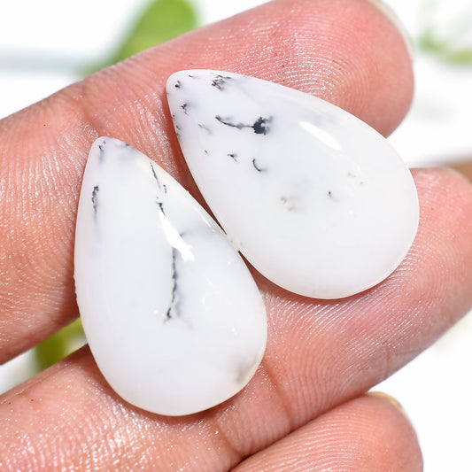 Elegant Dendrite Opal Pair – Handmade Polished TearDrop Cabochon Cabochons for Fine Jewelry