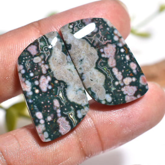 Natural Ocean Jasper Cabochon Pair - Wholesale Fancy Gemstone Pair