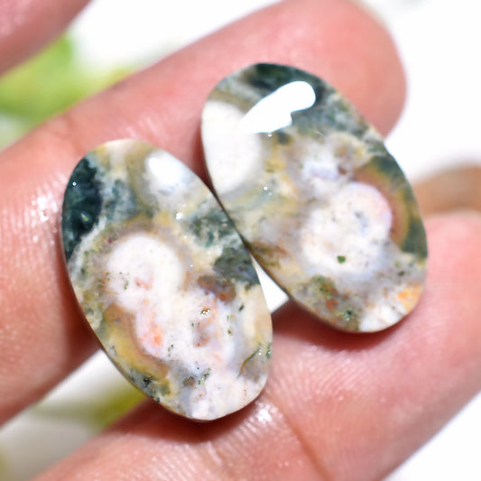 Wholesale Ocean Jasper Cabochon Pair - Natural Oval Gemstone Pair