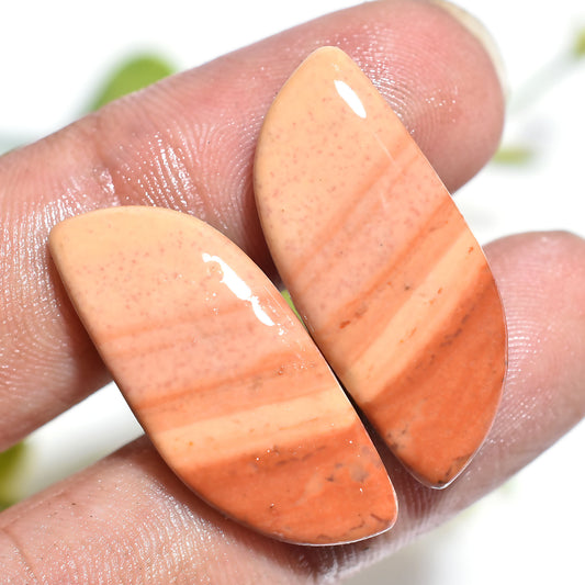 Striped Fancy Jasper Pair – Natural Banded Peach Jasper Matching Gemstone Pair for Jewelry Creators