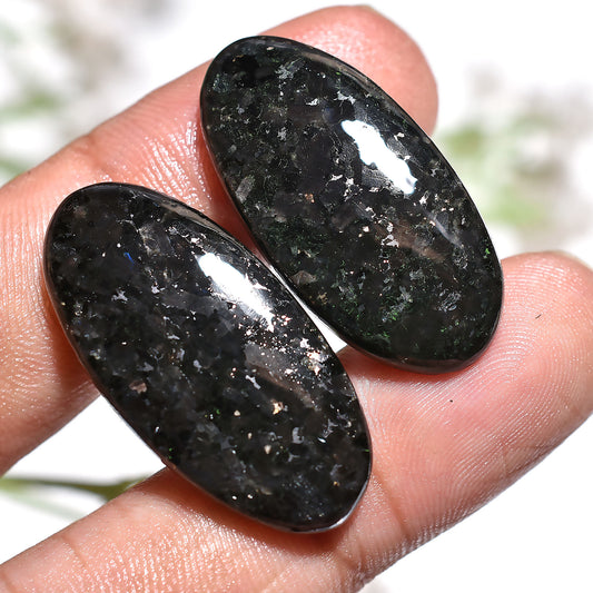 Gleaming Nuummite Gemstone Pair – Natural Smooth Polished Earrings Pair