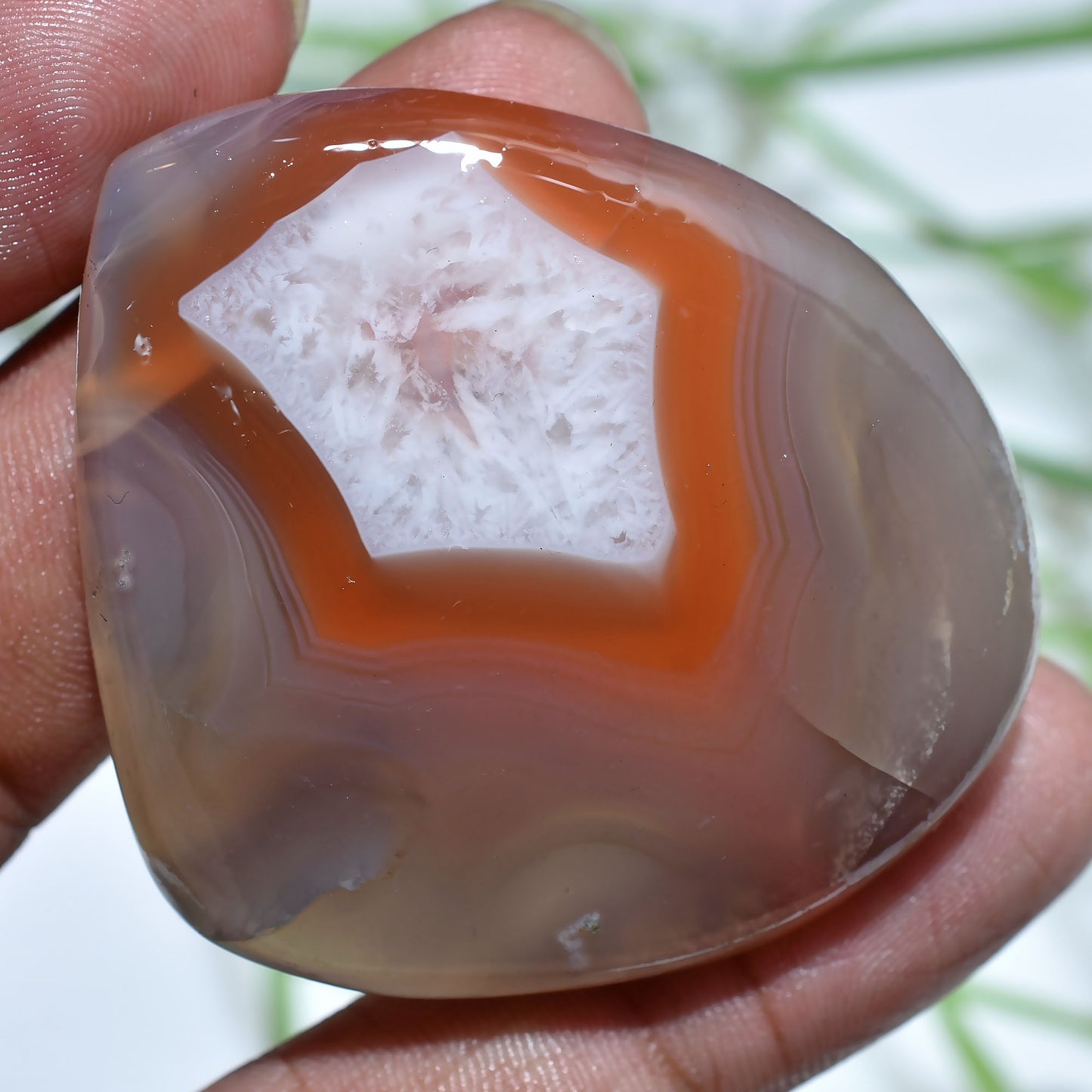 Natural Botswana Agate Gemstones – Fancy Shaped Smooth Polished Stone for Pendant Making (46x43x6mm,/162ct)
