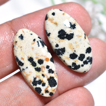 Oval Shaped Dalmatian Jasper Pair Cabochon, Crystal Loose Jasper Matching Pair