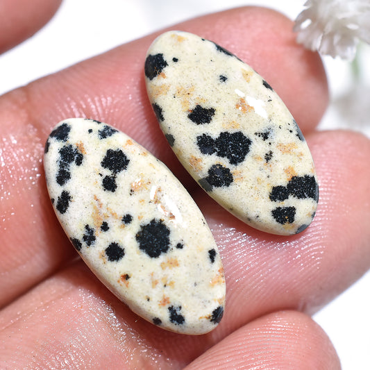 Smooth Dalmatian Jasper Cabochon Pair – Matching Stones for Designers (10x22x2mm,/14ct)