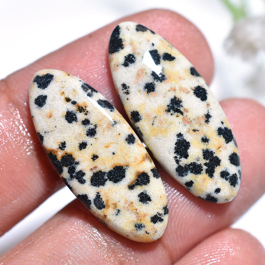 Oval Dalmatian Jasper Gemstone Pair – Smooth Flat Back Stones( 10x25x2mm,/15ct)