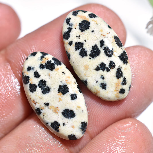 Designer Dalmatian Jasper Pair – Spotted Cabochons for Jewelry Designers(10x20x2mm,/15ct)