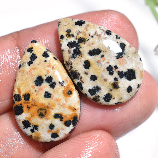 Polished Dalmatian Jasper Pair – Smooth Pear Shape Matching Stones for Crafts & Jewelry