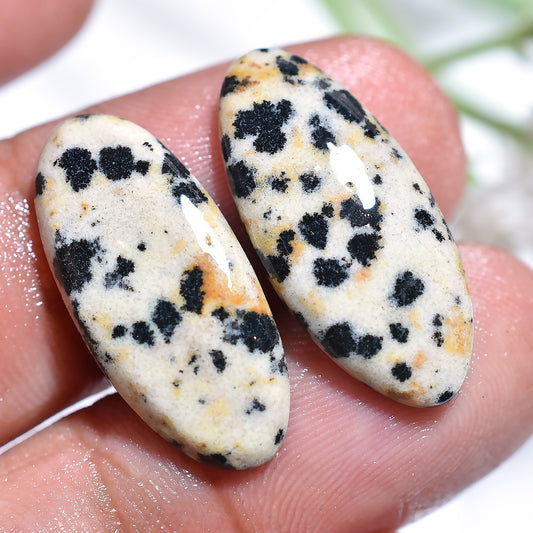 Natural Dalmatian Jasper Matching Pair – Flat Back Cabochons for Earring Making(10x23x2mm,/14ct)