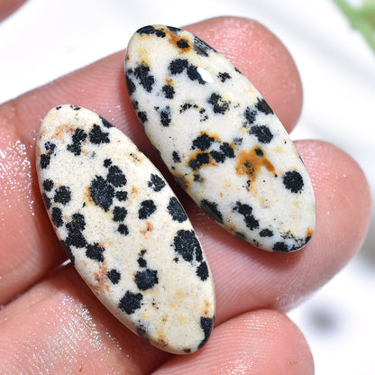 Oval Dalmatian Jasper Pair – Polished Gemstones for Earrings & Pendants