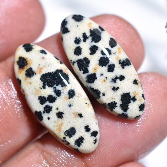 Dalmatian Jasper Earring Pair – Polished Matching Stones for Unique Jewelry(9x24x2mm,/14ct)