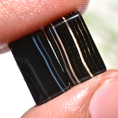 Natural Black Banded Agate Matching Pair - Perfect Gemstones for Earrings