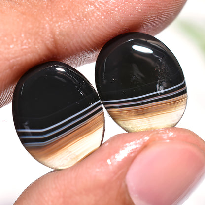 Natural Black Banded Agate Matching Pair - Perfect Gemstones for Earrings