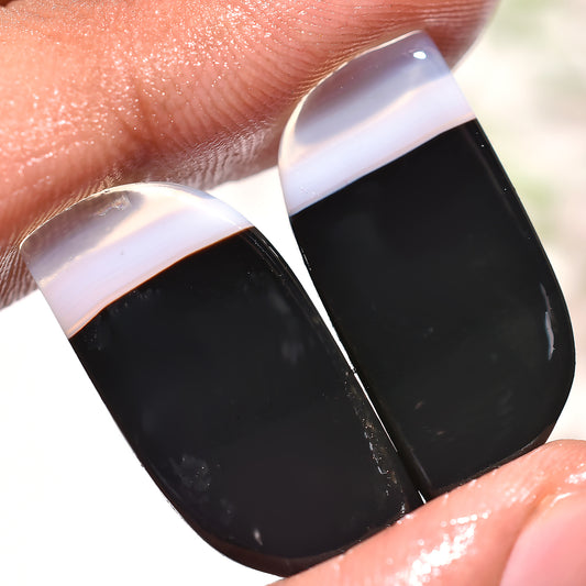 Natural Black Banded Agate Gemstones Pair – Wholesale Cabochon Set