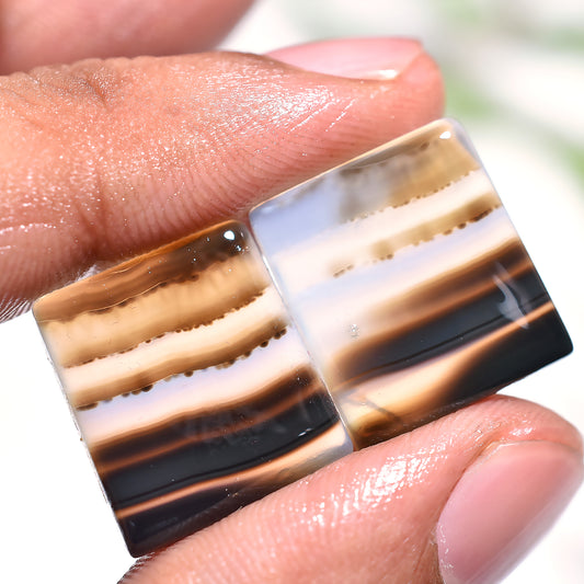 Elegant Black Banded Agate Gemstone Pair – Oval Shaped Striped Matched Earrings Pair