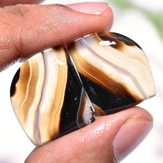 Glamorous Black Banded Agate Matched Pair – Wholesale Smooth Polished Stones For Custom Jewelry