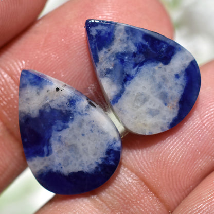 100% Natural Sodalite Gemstone Pair for Jewelry Making