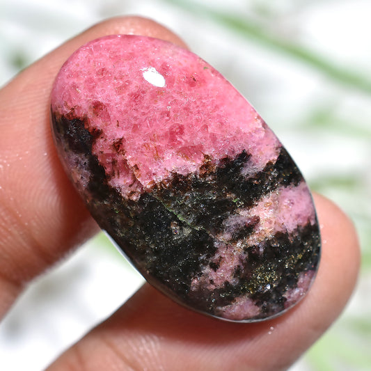 Unique Rhodochrosite Gemstone Pair – Natural Oval Pink & Black Cabochons	17x30x2mm,/30ct