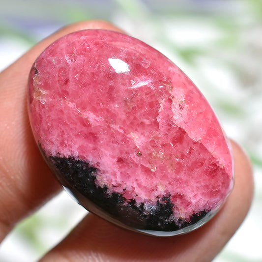 Smooth Rhodochrosite Gemstone Pair – Natural Oval Pink & Black Cabochons	17x22x5mm,/34ct