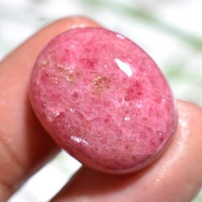 Smooth Rhodochrosite Gemstone Pair – Natural Oval Pink & Black Cabochons	17x22x5mm,/34ct