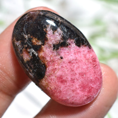 Awesome  Rhodochrosite Gemstone Pair – Natural Pink & Black Oval Cabochons  19x30x3mm,/38ct