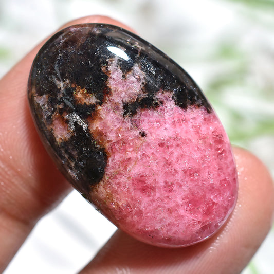 Awesome  Rhodochrosite Gemstone Pair – Natural Pink & Black Oval Cabochons  19x30x3mm,/38ct