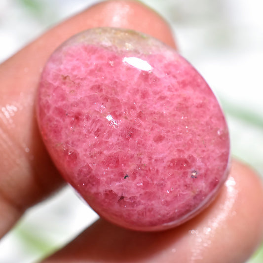 Handcrafted Rhodochrosite Gemstone Pair – Natural Pink & Black Oval Cabochons  18x24x5mm,/37ct
