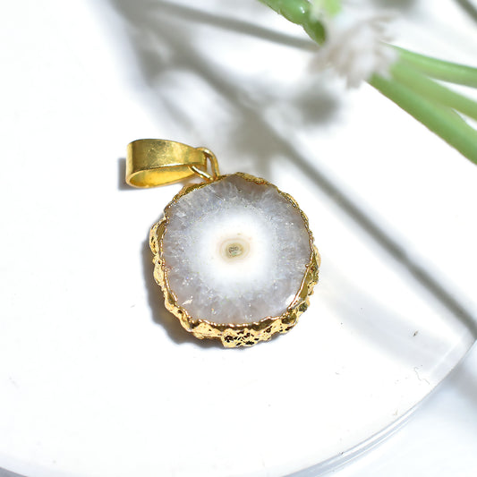 Sparkling White Solar Quartz Pendant, Wholesale Electroplated Stone Connector jewelry