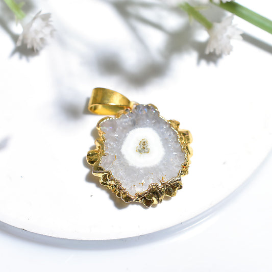 White Solar Quartz Pendant – Natural Crystal Shiny Gemstone for Necklace Making