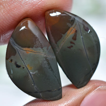 100% Natural Bloodstone Pair –  Flat Back Smooth Cabochons Set