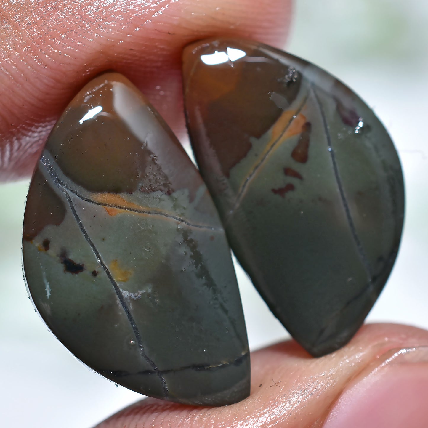 100% Natural Bloodstone Pair –  Flat Back Smooth Cabochons Set