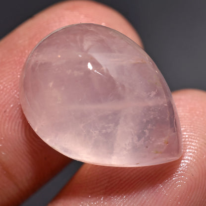 Natural Pink Rose Quartz Cabochon, Pear Shaped Smooth Stone For Jewelry & Gift (15x18x6mm,/19ct)