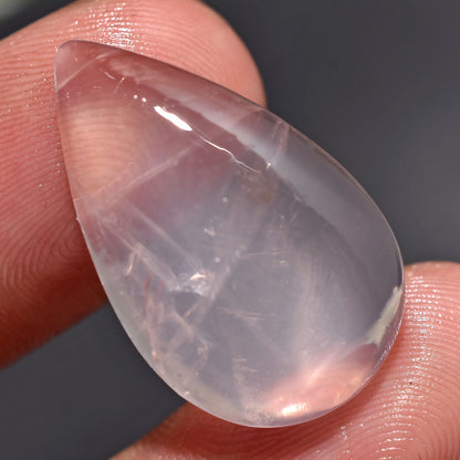 Pink Rose Quartz Cabochon, Teardrop Shape Smooth Polished Natural Crystal (15x18xmm,/18ct)