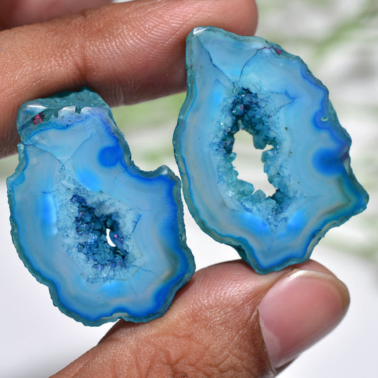 Unique Solar Quartz Pair - Fancy Window Druzy Matched Gemstone Pair(24x34x4mm,/66ct)