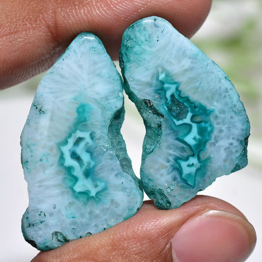 Aqua Solar Quartz Pair - Fancy Window Druzy Matched Pair(19x30x3mm,/39ct)