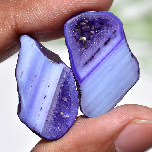 Violet Window Druzy Solar Quartz Pair - Fancy Gemstone Matching Pair(17x27x4mm,/37ct)