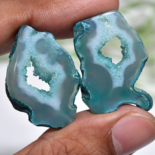 Ocean Window Druzy Quartz Pair - Fancy Gemstone Matching Solar Quartz Pair For Making Jewelry(20x32x3mm,/45ct)