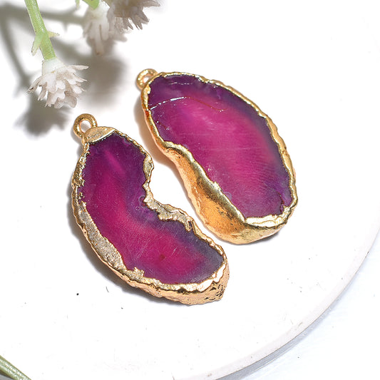 Fancy Solar Quartz Agate Pair – Gold Electroplated Gemstone Earring Pair for Women