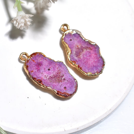 Pink Solar Quartz Electroplated Pair – Gold Plated Gemstone Earring Pair For Wholesale Jewellery