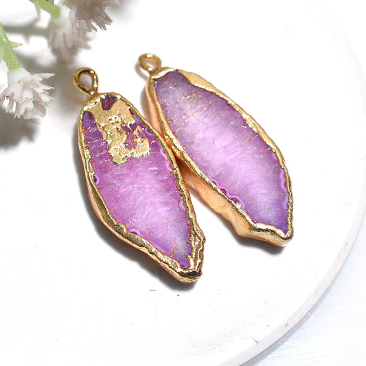 Golden Electroplated Pink Solar Quartz Agate Pair – Jewelry Gemstones