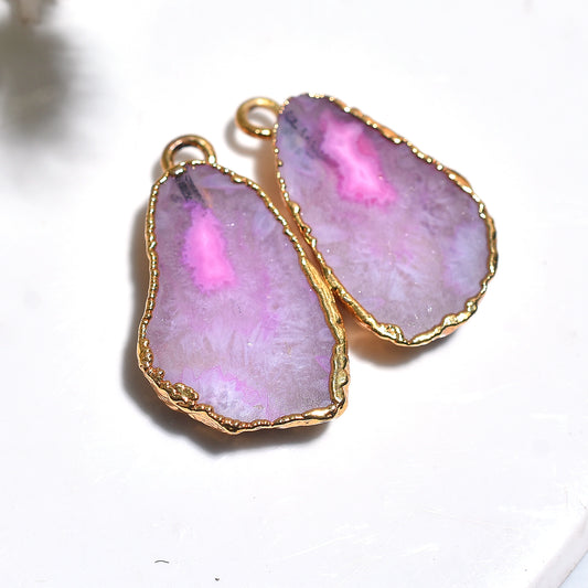 Pink & Gold Solar Quartz Cabochon Pair – Unique Jewelry Gemstones