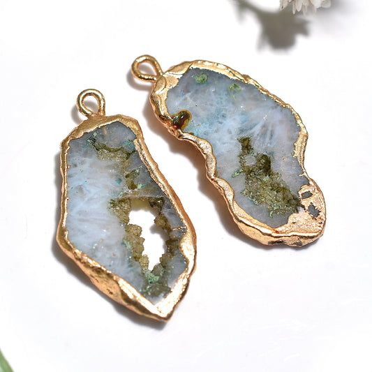 Handmade Sparkling Solar Quartz Pair – Golden Electroplated Druzy Gemstones for Crafts