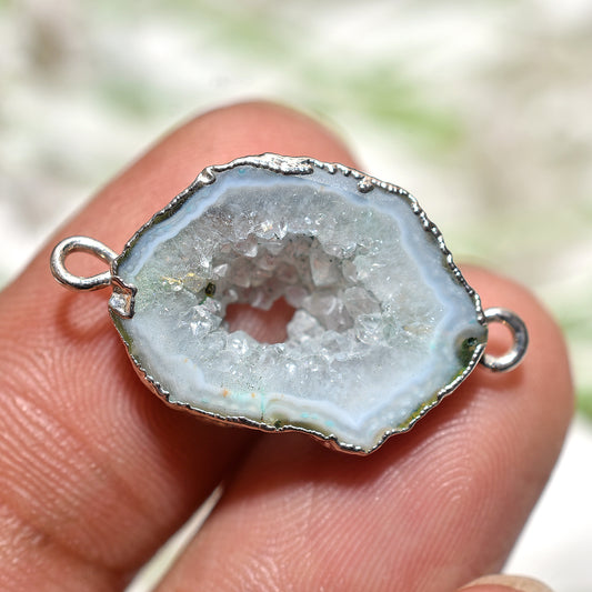 Violet Druzy Solar Quartz Connector  – Silver Electroplated Double Bail Connector for Jewelry