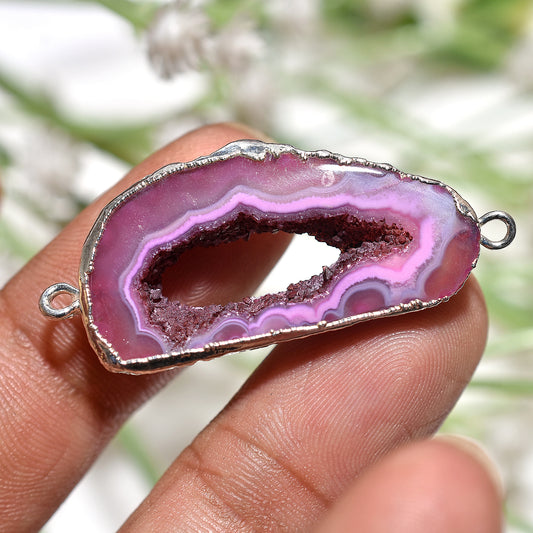 Silver Electroplated Pink Solar Quartz Connector, Wholesale Druzy Quartz Connector For Crafts