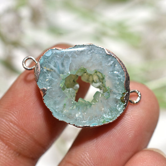 Elegant Druzy Solar Connector Charm, Wholesale Silver Plated Double Bail Connector For Jewelry