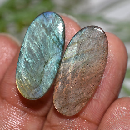 Labradorite Cabochon Pair | Polished Crystal Stones for Earrings