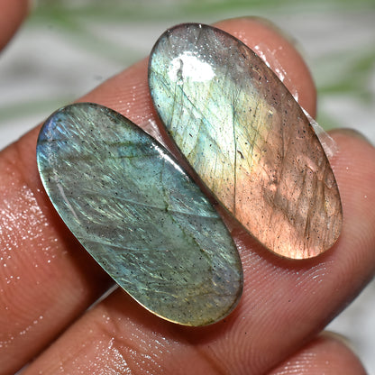 Labradorite Cabochon Pair | Polished Crystal Stones for Earrings