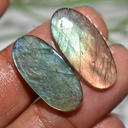 Labradorite Cabochon Pair | Polished Crystal Stones for Earrings