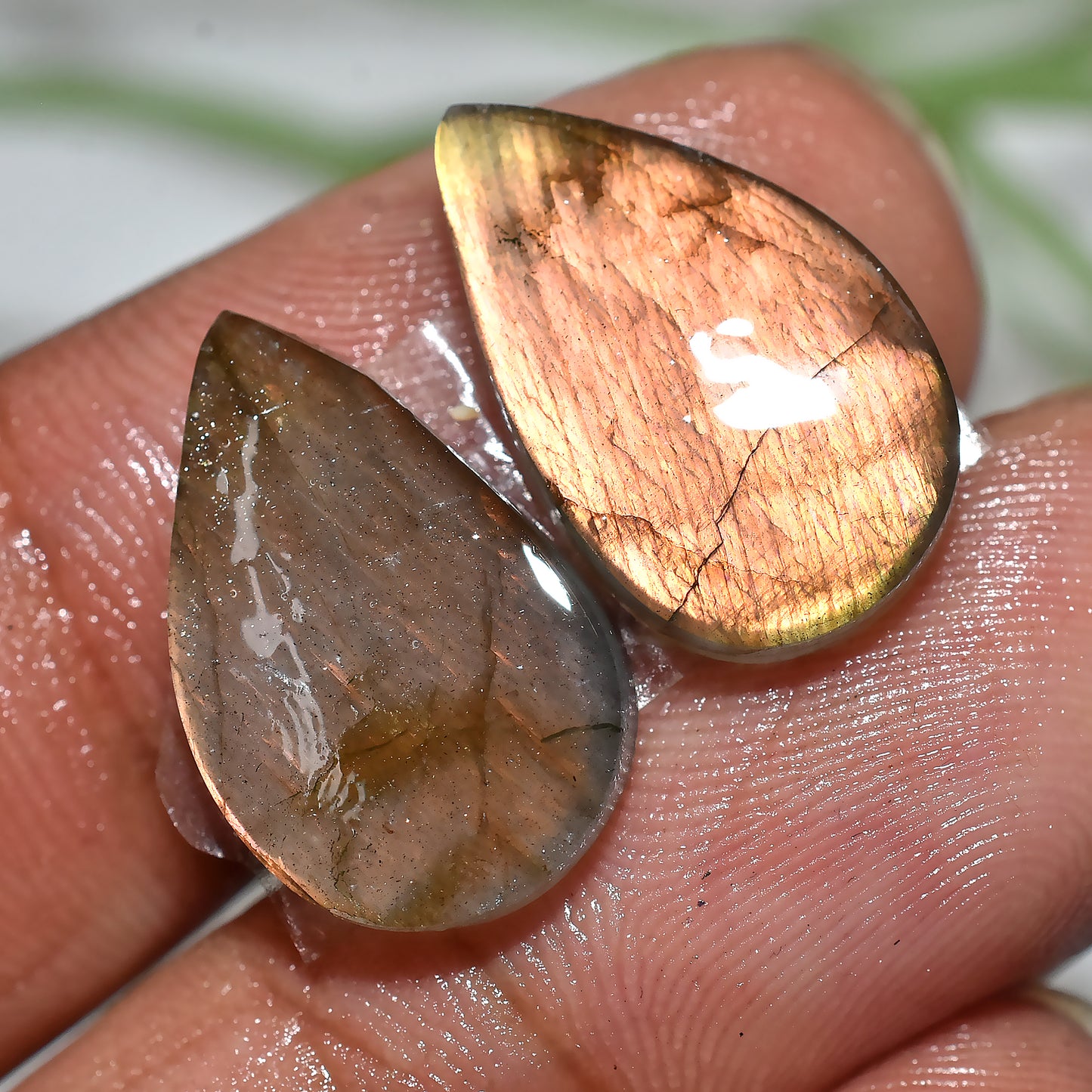 Rose Gold Flash Labradorite Pair | Natural Cabochons for Wire Wrap(10x12x2mm,/11ct)